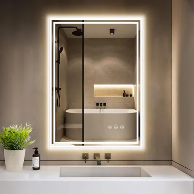 Produktbild von GIMBELEN Badspiegel mit Beleuchtung, LED Spiegel Bad 3 Lichtfarben, Dimmbar, Anti-Beschlag, Badezimmerspiegel mit Beleuchtung, 50x70 cm