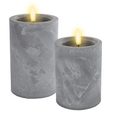 Produktbild von 3.04 LED Kerze in Beton Optik - 2er Set - Größen: 15 cm und 10 cm - mit Timer