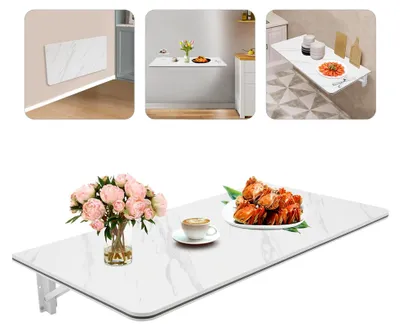 Produktbild von Wandklapptisch mit Tischplatte 80 x 40 cm, klappbarer Wandschreibtisch in Weiß