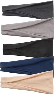 Produktbild von INF Weiches Stirnband, Lauf- und Yoga-Stirnband, Schweißband, 5-teilig Schwarz + Hellgrau + Dunkelgrau + Marineblau + Khaki
