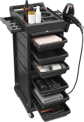 Productafbeelding van Kapsalon trolley met beauty roller, 6 niveaus, opbergkast voor haarproducten, organizer voor kappersgereedschap, multifunctionele trolley met meerdere lades, losstaande meubel met 4 universele wielen
