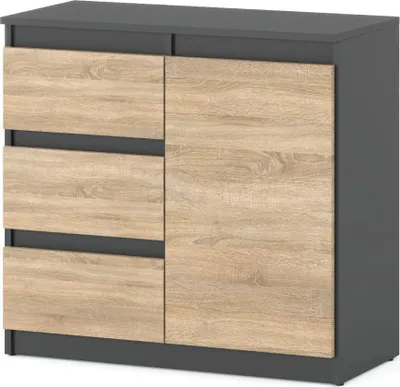 Zdjęcie produktu dla Komoda Nowoczesna 3 Szuflady Agnes 80Cm Młodzieżowa Do Salonu Szara Sonoma
