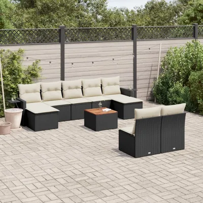 Produktbild von Design 10-tlg. Garten-Sofagarnitur mit Kissen Schwarz Poly Rattan, Gartensofas 2024 Neu