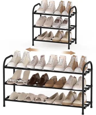 Zdjęcie produktu dla Wyciągana półka na buty, metalowa, 43-78 cm, 3 poziomy, czarna