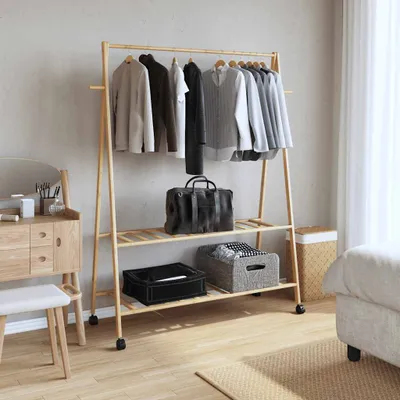 Immagine prodotto di Appendiabiti con Ripiani e Ruote 132x45,5x155,5 cm in Bambù