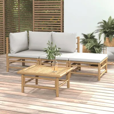 Produktbild von ZMH 4-tlg. Garten-Lounge-Set mit Hellgrauen Kissen Bambus