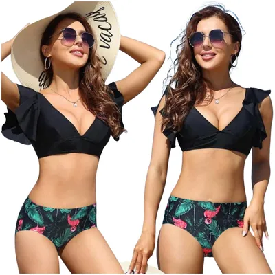 Produktbild von Bikini-Badeanzug in Übergröße, formend, figurschmeichelnd, hoher Bund, Größe M