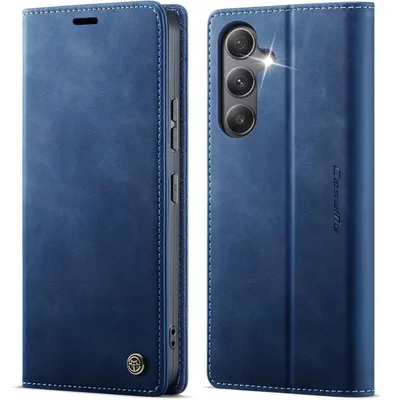 Image de Coque de protection rabattable pour Samsung Galaxy A54 5G, en simili cuir, avec compartiment RFID pour cartes, fonction support, couleur bleue