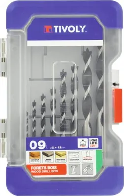 Image de Coffret 9 forets bois 3 pointes Ø2>12 mm TIVOLY - 10863870003