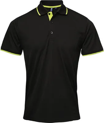 Produktbild von Premier Workwear PR618 | Herren  Contrast Coolchecker Polo - Farbe: Black/Lime (ca. Pantone 382) - Größe: 4XL