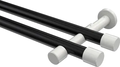 Produktbild von Interdeco Gardinenstange / Vorhangstange Schwarz / Weiß, Typ Prestige Santo (Kappe) ohne Ringe, 20 mm Ø 2-läufig, 100 cm