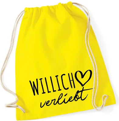 Produktbild von Huuraa Turnbeutel Willich verliebt 12 Liter Yellow Baumwolle Rucksack Geschenkidee