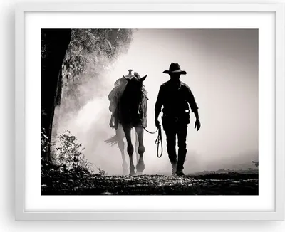 Produktbild von Gerahmtes Poster - Weißer Rahmen - Cowboy Pferd Shady - 50x40 cm - Wand Bild - Wanddeko - Wandbilder - Kunstposter - Wandposter - Bilderrahmen - Bilder - Kunstdruck - Wanddekoration - P2WAA50x40-4620