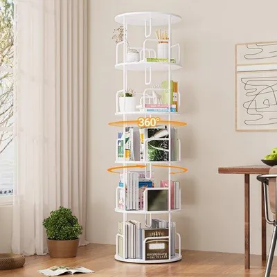 Produktbild von Ibenzoa® Drehbares Bücherregal – 5 Ebenen, 360° drehbar, Weiß | Platzsparendes, multifunktionales Regal für Kinder und Erwachsene