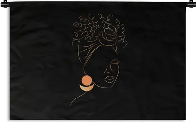 Produktbild von MuchoWow® Wandteppich Wandbehang Frau - Gold - Schwarz - Strichzeichnung 120x80 cm Tapisserie Dekoration Wandtuch - Wanddekorationen - Wandtücher