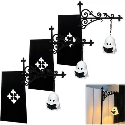Produktbild von 3 Stück hängende Geist‑Laterne, Metall Buchregal Lampe mit LED‑Licht, stilvolle Deko‑Leuchte für Regal, Bibliothek, Feiertagsdekoration