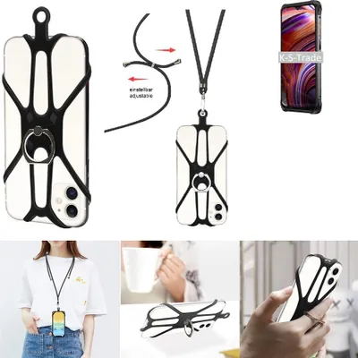 Produktbild von K-S-Trade 3in1 Handykette Handyband Handykordel Halsband Smartphone-Ring Handy-Ring kompatibel mit Ulefone Power Armor 14 Fingerhalterung Handyring