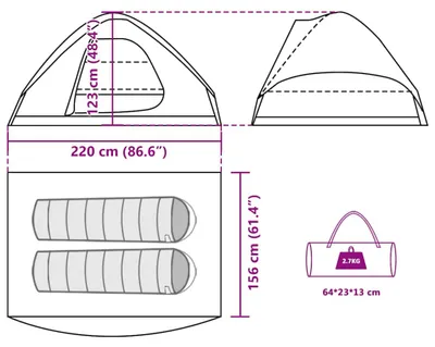 Productafbeelding van vidaXL Koepeltent voor 2 personen, olijgroen, waterdicht