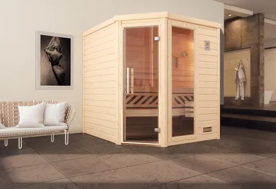 Produktbild von weka Premium Massivholz-Sauna TURKU Gr. 2 Sparset 7,5 kW BioS inkl. digitaler Steuerung x B x T x H x 195 x 195 x 205