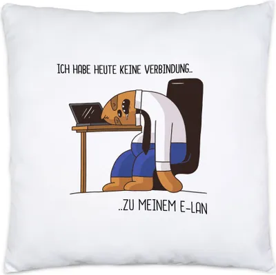 Produktbild von Keine E-Lan Verbindung Kissen inkl. Füllung Lustig Spruch Ironie Faultier Geschenk Bürokollegen