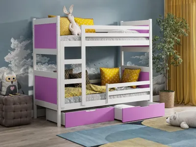 Produktbild von Masseno Etagenbett MIA 80x160 cm mit Schublade, Rausfallschutz, Kinderbett mit Leiter für Mädchen und Jungs, Stockbett, Weiß