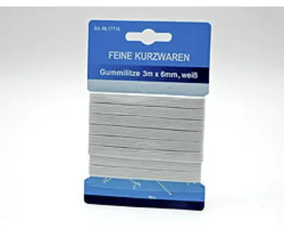 Obrázok produktu pre Gumová šnúra 3 m x 6 mm, biela na karte