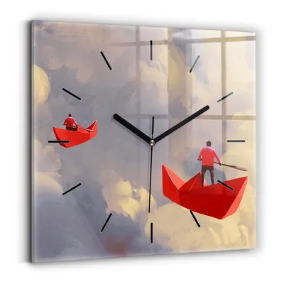Produktbild von Wallfluent Wanduhr – Stilles Quarzuhrwerk - Uhr Dekoration Wohnzimmer Schlafzimmer Küche - Zifferblatt mit Striche - schwarze Zeiger - 30x30 cm - Papierschiffe