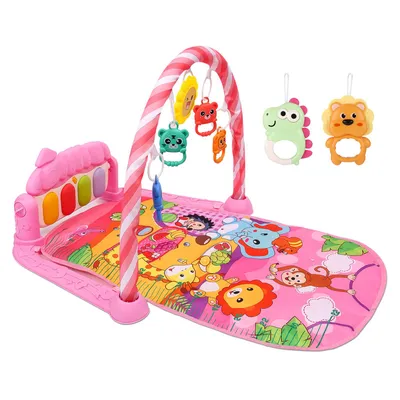 Produktbild von Spielbogen mit Musiktastatur Klettermatte,Baby Spielmatte Krabbelmatte Aktivitätsmatte mit Tierpark-Motiven, 100x140cm,Rosa