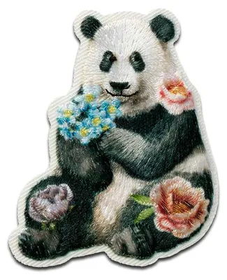 Obrázok produktu pre Mono-Quick Panda s kvetmi zviera - záplata, nažehlovačka, nášivky, nášivky, nažehľovačka, veľkosť: 5,4 x 4,4 cm