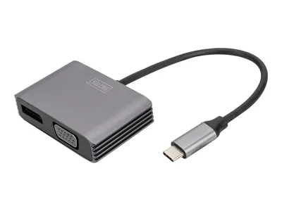 Produktbild von Adapter DIGITUS DP + VGA Adapter 20cm 4K/30Hz Silber Aluminium Gehäuse