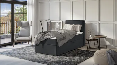 Produktbild von S-STYLE MÖBEL - Vortex - Modernes Boxspringbett 90x200 mit Topper und Bettkästen aus Graphit Luxusmicrofaser, B/T/H: 90 cm/ 218 cm / 103 cm