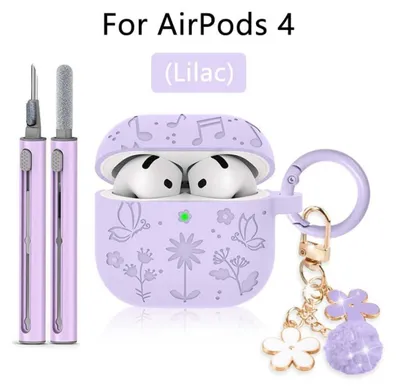 Immagine prodotto di INF Custodia protettiva in silicone 3D con farfalle e motivo floreale compatibile con AirPods 4 – piacevole al tatto, antipolvere, lavabile Viola
