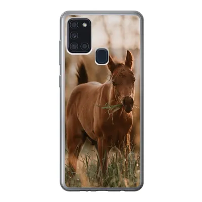 Produktbild von MuchoWow® Handyhülle Schutzhülle Hülle für Samsung Galaxy A21s Pferd - Sonne - Gras Silikon Softcase Handy Hülle - Hartschale
