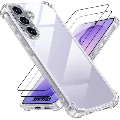 Image de Coque + 2 Verres Trempés pour Samsung Galaxy S26 Plus, Silicone Antichoc Coins Renforcés Transparent