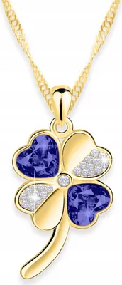 Immagine prodotto di Collana con quadrifoglio in oro con due cuori di cristallo, cuore a forma di quadrifoglio, argento 925