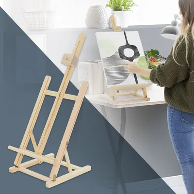 Immagine prodotto di ECD Germany Cavalletto da tavolo in legno, 27,3x30x58-82 cm, Marrone, Cavalletto da seduta con cornice ad H, Cavalletto regolabile per artisti e studenti, Cavalletto portatile per pittura ed esposizione