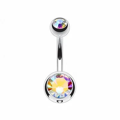 Produktbild von Taffstyle Bauchnabelpiercing Bauchnabelpiercing Banane Stecker Titan G23 mit Doppelkristall, Rainbow / 10mm / 4mm x 6mm