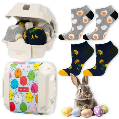 Produktbild von 2 Paar Lustige Herrensocken Eier im Eierkarton von SOXO - Geschenkidee - Größe: 40–45