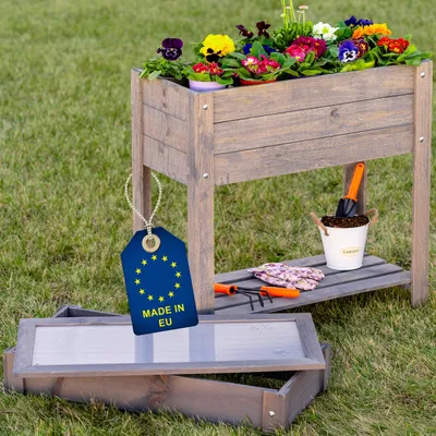 Produktbild von ITA Hochbeet mit Frühbeetaufsatz 80x37x78 cm - Pflanzkasten mit Deckel, Ablageboden, Innenfolie -  EU - Direkt vom Hersteller - ausHolz - Blumenkasten für Garten Balkon Terrasse - Grau