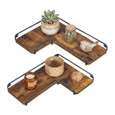 Zdjęcie produktu dla Półka narożna VASAGLE Półka ścienna, półka narożna w kształcie litery L, zestaw 2, wzornictwo przemysłowe, productTiles.product.images.aiGenerated