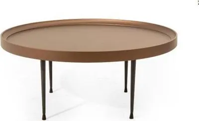 Image de Design industriel : Table basse ronde brune avec plateau en bois pour le salon