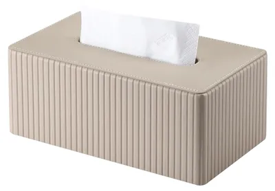 Produktbild von Kosmetiktücherbox, Rechteckige Tissue Box für Wohnzimmer, Badezimmer und Büro – Dekorative Taschentuchspender aus Kunstleder (Beige)