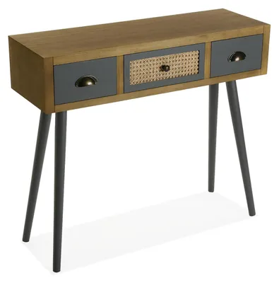 Konsolentisch mit 3 Schubladen, 79x30x90 cm, Holz, Braun/Grau