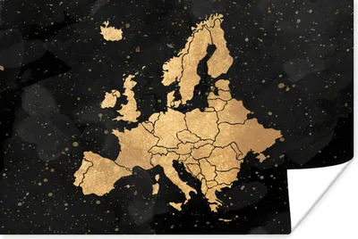 Produktbild von MuchoWow® Poster Karte - Europa - Gold 60x40 cm - Schlafzimmerdekoration