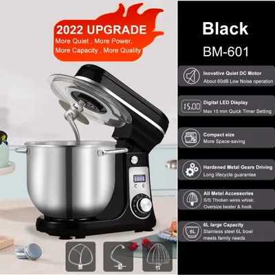 Obrázok produktu pre BioloMix kuchynský stojanový mixér, príkon 1200W, objem 6L,6L čierny BM-601, EÚ