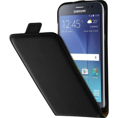 Produktbild von PhoneNatic Kunst-Lederhülle kompatibel mit Samsung Galaxy J2 (2015) - Flip-Case schwarz Cover