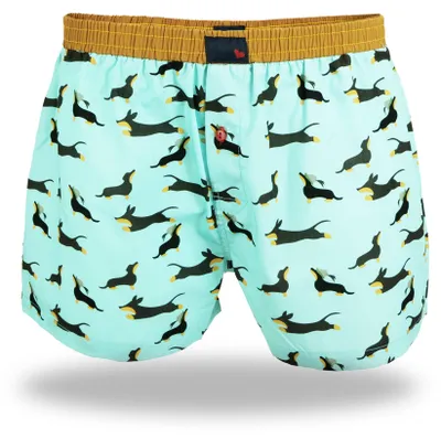 Produktbild von UnaBux Herren Boxershort Dackel XL Mint mit Allover-Print und braunem Bund