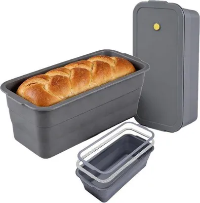 Produktbild von Große Brotbackform, zusammenklappbare Toastform mit Deckel, verstärkter Griff, Silikon-Backform, Toastbrotform für die Küche, grau