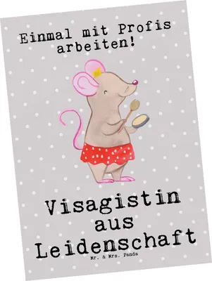 Produktbild von Mr. & Mrs. Panda bildkarte Visagistin Leidenschaft - Grau Pastell - Geschenk, Grußkarte, Postkarte, Spruch, Ansichtskarten, Postkarten, Beauty Salon, Kunstkarten