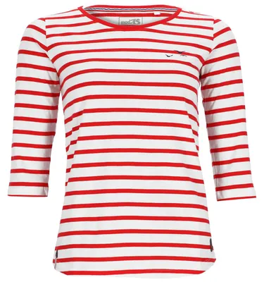 Produktbild von modAS Damen Bretonisches Shirt mit 3/4-Arm und Rundhals - Shirt mit Streifen aus Baumwolle in Weiß-Rot Größe 38